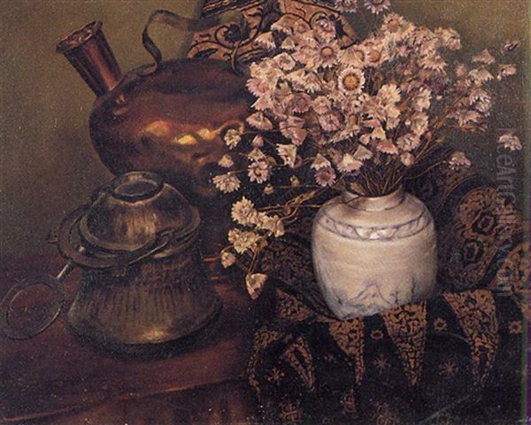 Bouquet De Fleurs Seches Sur Un Chale Oriental Oil Painting by Norbert Goeneutte