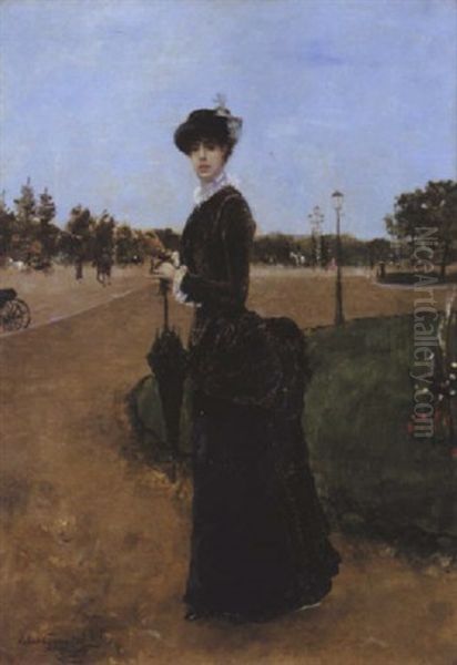 Parisienne Au Bois De Boulogne Oil Painting by Norbert Goeneutte