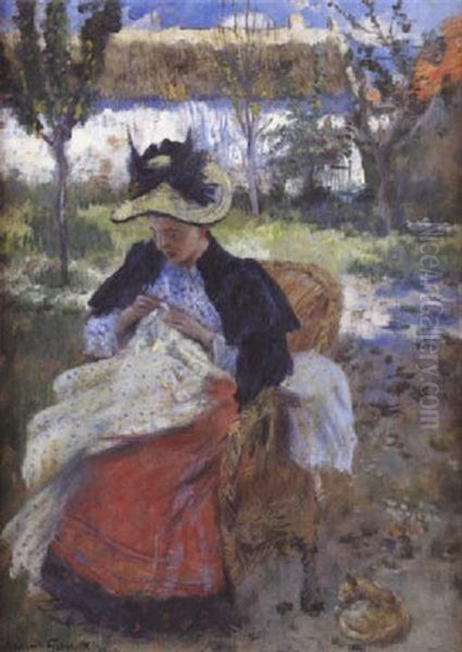 Jeune Femme A Sa Couture Oil Painting by Norbert Goeneutte