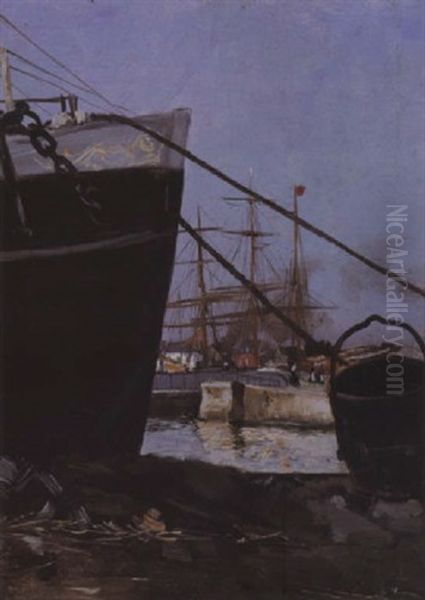 Scene De Port Oil Painting by Norbert Goeneutte