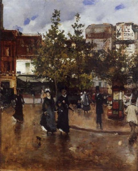 Deux Elegantes, Place Clichy Oil Painting by Norbert Goeneutte