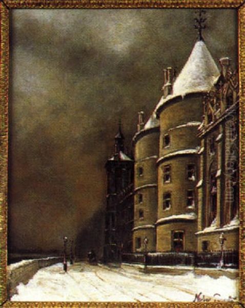 La Conciergerie Sous La Neige Oil Painting by Norbert Goeneutte