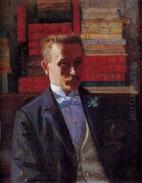 Autoportrait Aux  Livres Oil Painting by Norbert Goeneutte