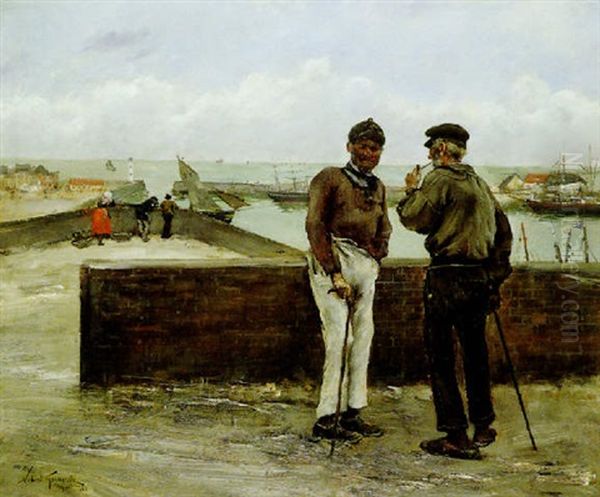 Sur Les Quais Du Treport Oil Painting by Norbert Goeneutte