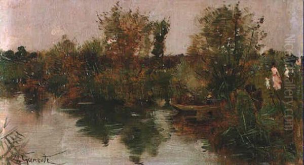 Au Bord De La Riviere Oil Painting by Norbert Goeneutte