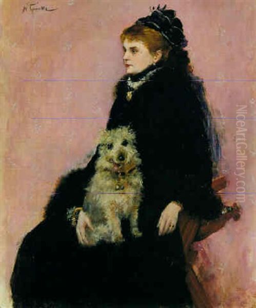 Portrait D'une Dame Avec Son Chien Oil Painting by Norbert Goeneutte