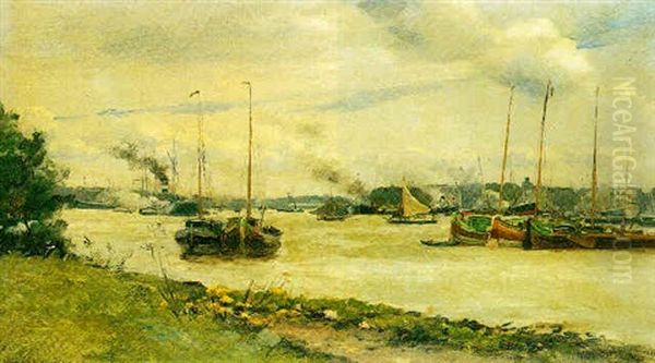 A View Of Rotterdam Oil Painting by Norbert Goeneutte