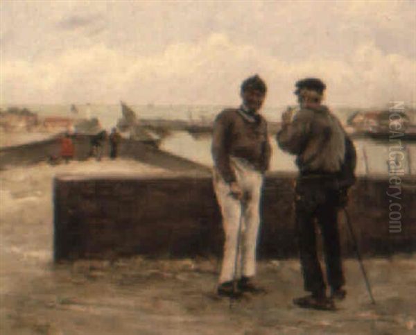 Fishermen At Treport Oil Painting by Norbert Goeneutte