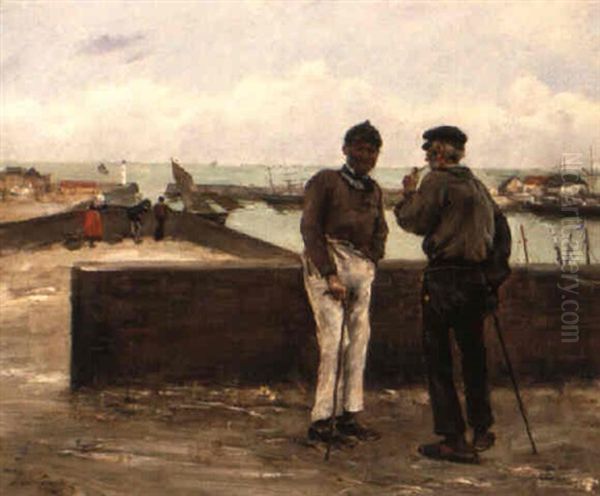 Fishermen At Treport Oil Painting by Norbert Goeneutte