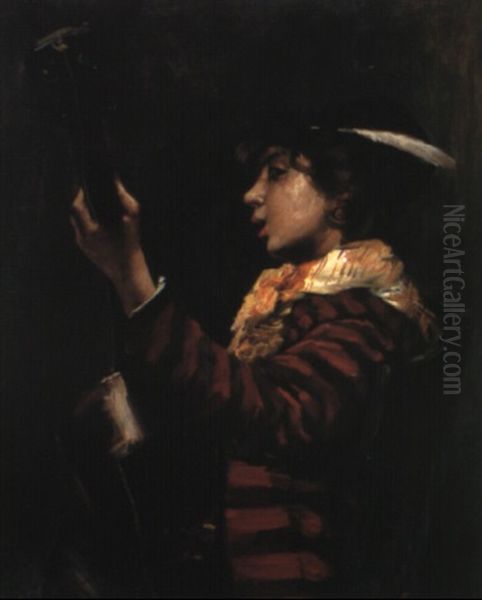 Portrait Du Fils De Carolus Durand A La Guitare Oil Painting by Norbert Goeneutte