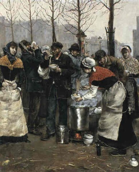 Soup For The Masses On A Winter Day, Paris Oil Painting by Norbert Goeneutte