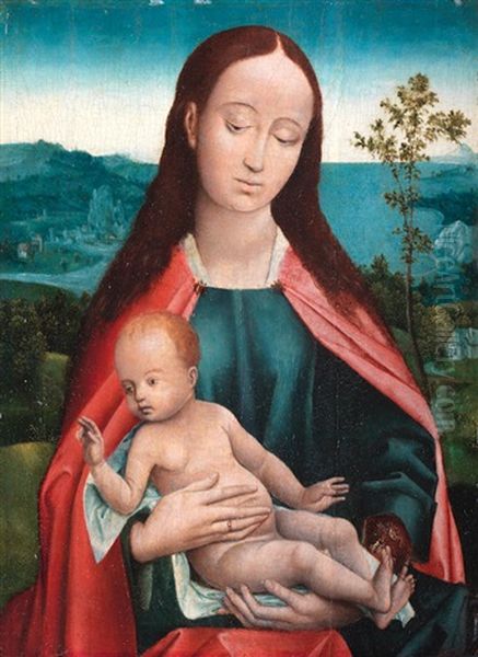 The Virgin And Child In A Landscape Oil Painting by Hugo Van Der Goes