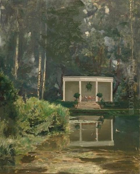 Pond Oil Painting by Andras Bacsa