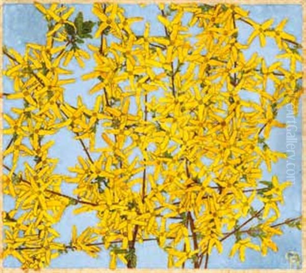 Forsythien Oil Painting by Paula Maria (Rossler) von Goeschen