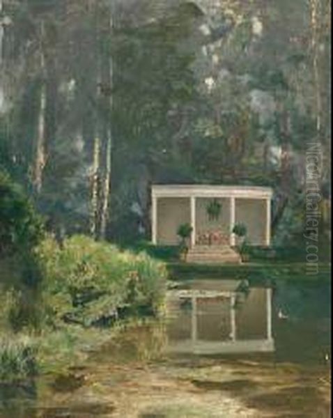 By The Pond Oil Painting by Andras Bacsa