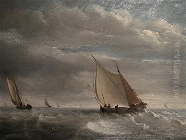 Fishing Smacks In A Breeze Oil Painting by Raymond Eugene Goethals