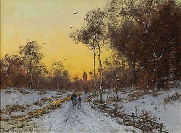 Winterlandschaft Im Abendrot Oil Painting by Heinrich Gogarten