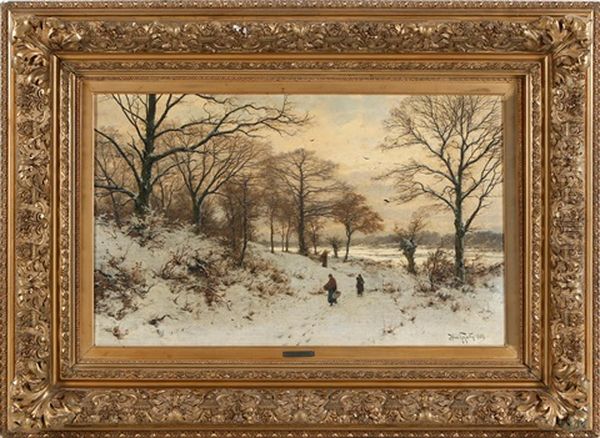 Figures In Winter Landscape Oil Painting by Heinrich Gogarten