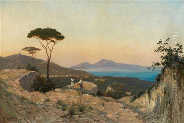 Southern Coastal Landscape Oil Painting by Heinrich Gogarten