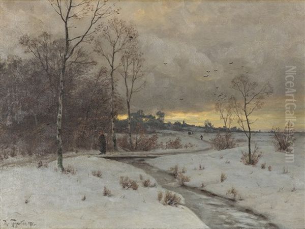 Winter Evening Oil Painting by Heinrich Gogarten