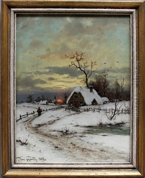 Winterlandschaft Mit Dorfansicht In Der Abendrote Oil Painting by Heinrich Gogarten