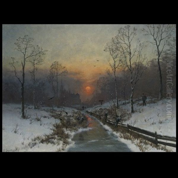 Winter River Landscape by Heinrich Gogarten