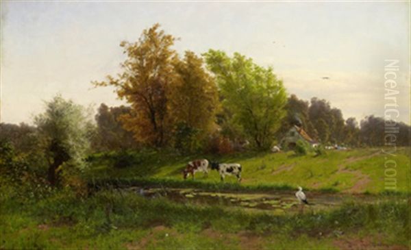 Idylliskt Landskap Med Gard Och Betande Boskap Oil Painting by Heinrich Gogarten