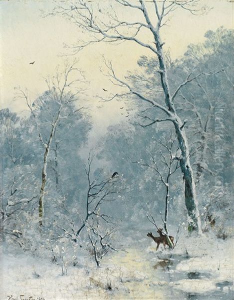 Winterlandschaft Mit Rehen Und Raben Oil Painting by Heinrich Gogarten