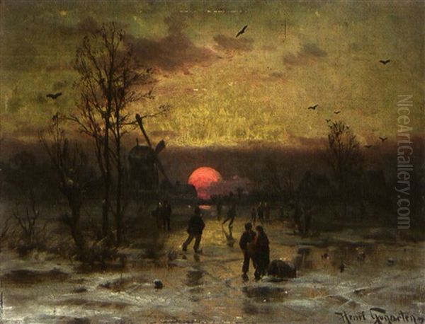 Eisvergnugen Bei Sonnenuntergang Oil Painting by Heinrich Gogarten