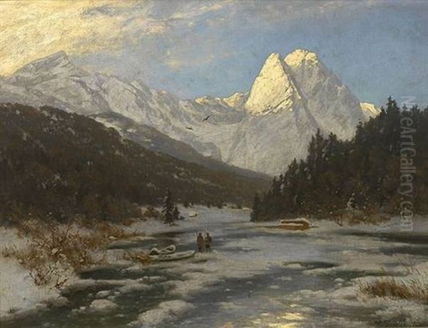 Winterliche Hochgebirgslandschaft Mit Bachlauf Oil Painting by Heinrich Gogarten