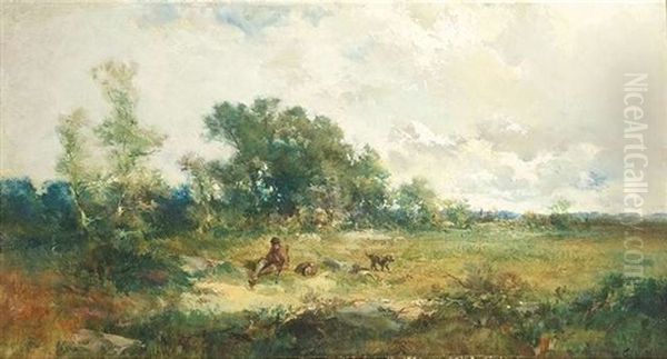 Sommerliche Landschaft Mit Einem Jager Und Seinen Hunden Oil Painting by Heinrich Gogarten