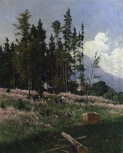 Waldarbeiter Auf Einer Lichtung Oil Painting by Heinrich Gogarten