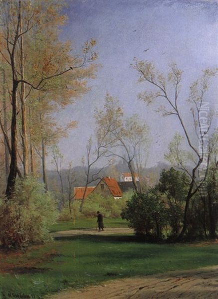 Parklandschaft Mit Spazierganger by Heinrich Gogarten