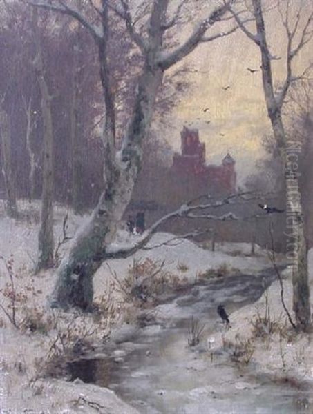 Winterliche Abendstimmung Oil Painting by Heinrich Gogarten