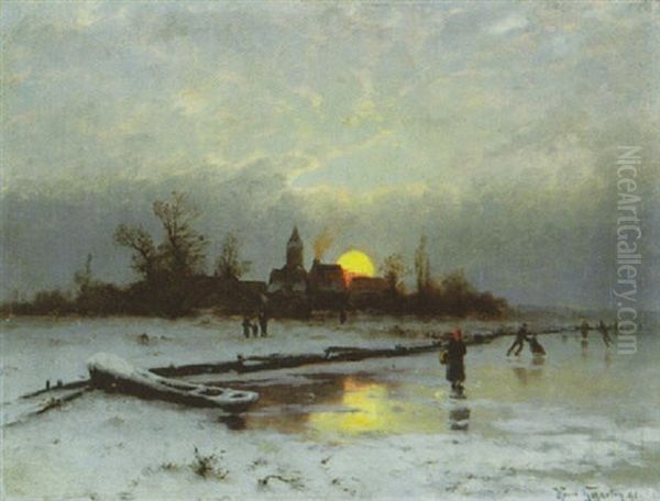 Winterlandschaft Bei Sonnenuntergang Oil Painting by Heinrich Gogarten