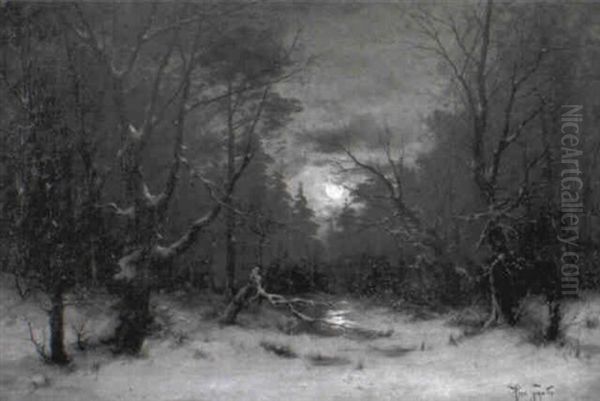 Winterliche Waldlandschaft Bei Mondschein Oil Painting by Heinrich Gogarten