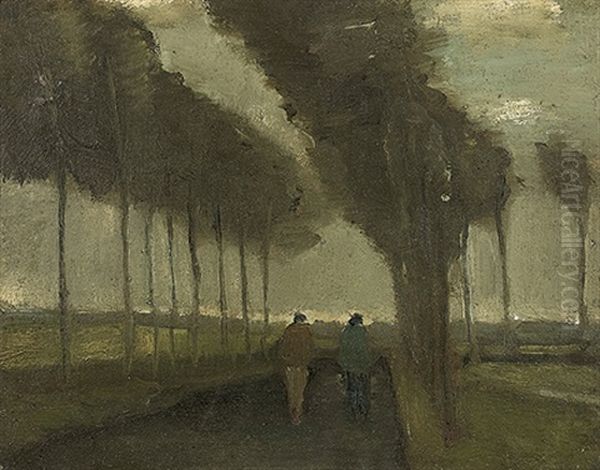 L'allee Aux Deux Promeneurs (lane With Two Figures) Oil Painting by Vincent Van Gogh