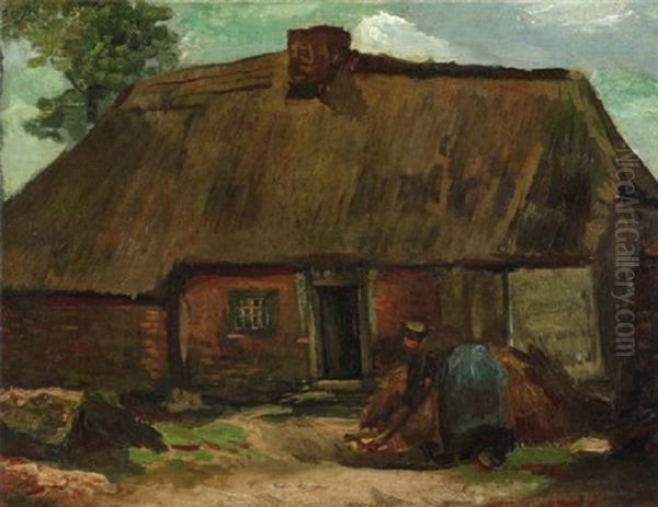 Chaumiere Avec Paysanne Bechant Oil Painting by Vincent Van Gogh