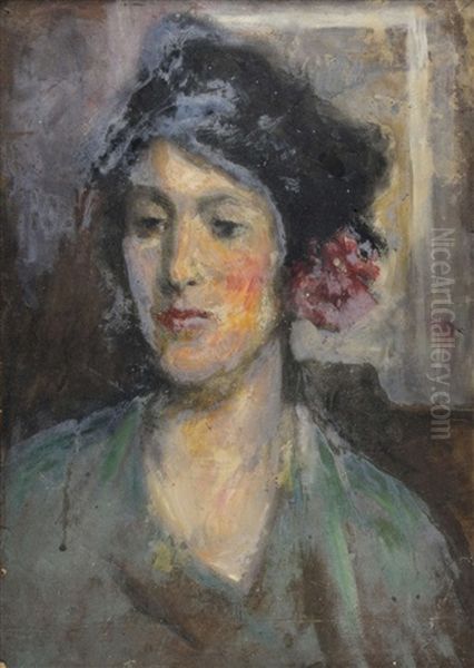 Portrait Of A Young Women With A Flower In Her Hair Oil Painting by Charles Gogin