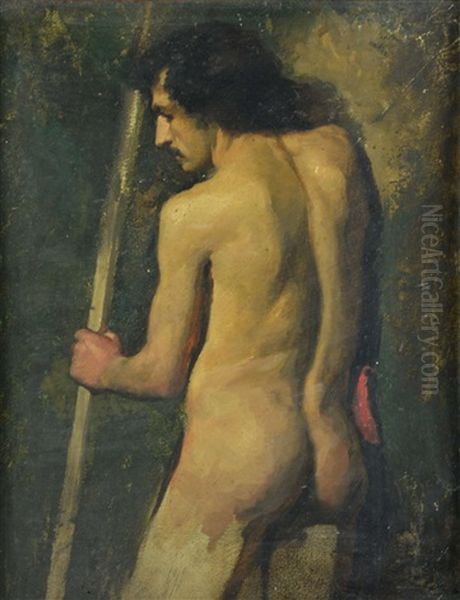 Study Of A Naked Man Holding A Staff (recto/verso) Oil Painting by Charles Gogin