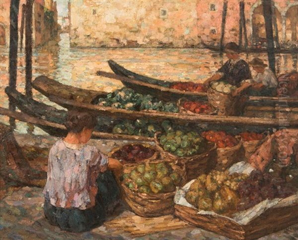 Fruit And Vegetables Market In Venice Oil Painting by Felix Gogo