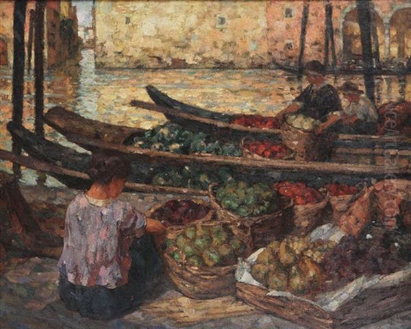 Marchands De Fruits A Venise Oil Painting by Felix Gogo