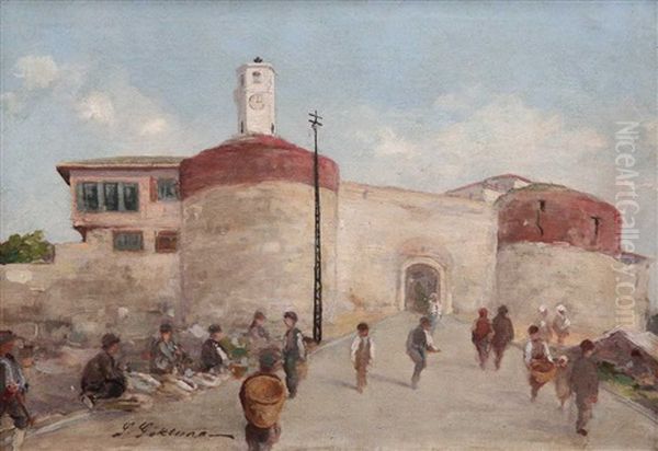 Bazaar Oil Painting by Sadik Goektuna