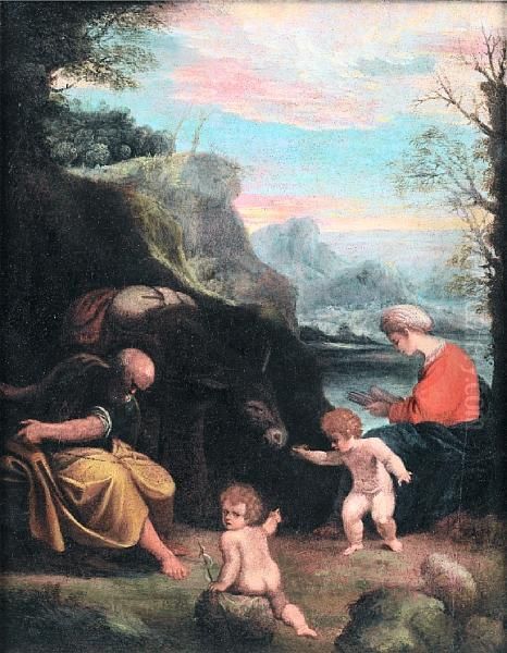 The Rest On The Flight Into Egypt Oil Painting by Sisto Badalocchio