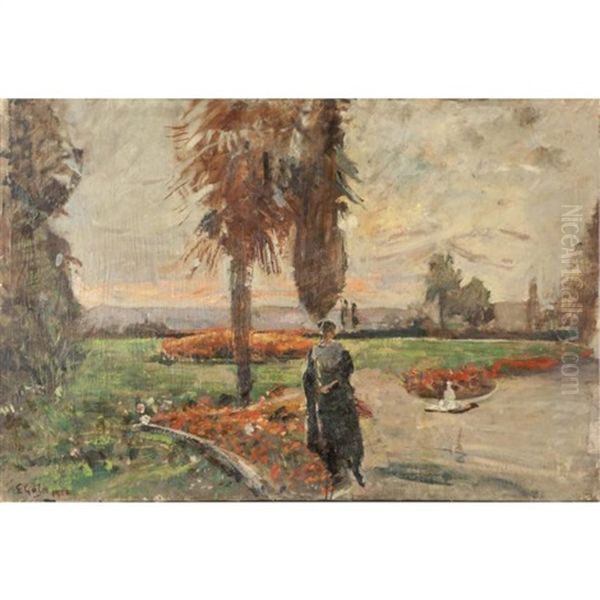 Giardini Del Buttero Con Salvie Oil Painting by Emilio Gola