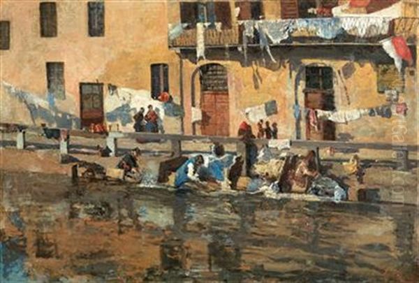 The Washerwomen Oil Painting by Emilio Gola