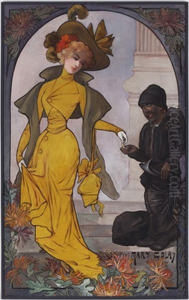 Elegante A La Robe Jaune Et Ramoneur Oil Painting by Mary Golay