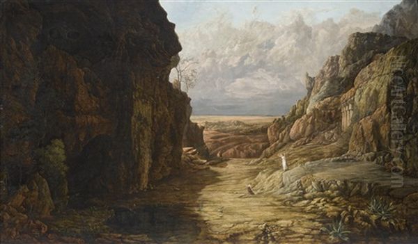 Hagar And Ishmael In A Distant Rocky Landscape Oil Painting by Francis Gold