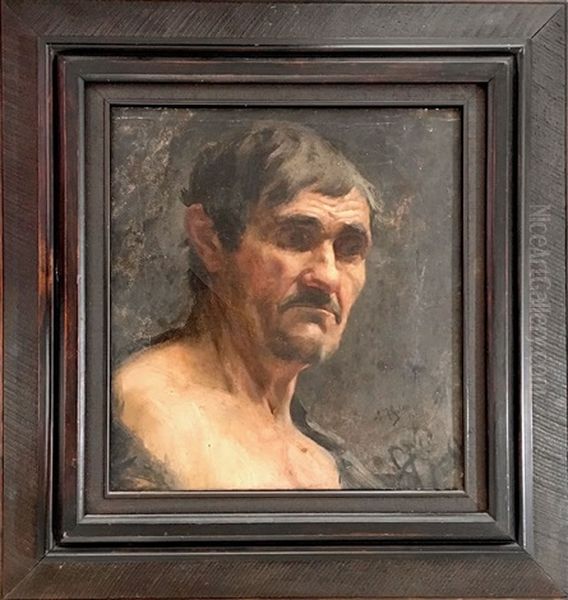 Head And Shoulders Portrait Study Of A Man, C. 1897 Oil Painting by Charles Frederick Goldie