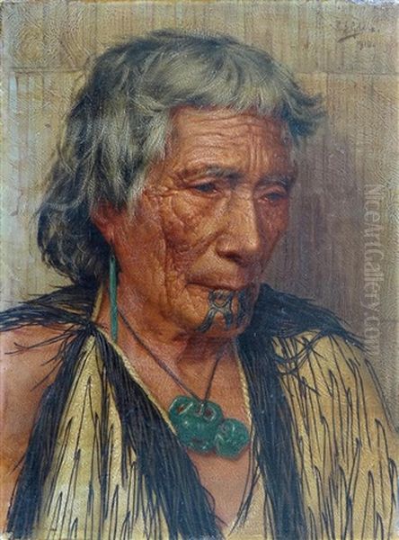 Rakapa' Memories - An Arawa Chieftainess Oil Painting by Charles Frederick Goldie